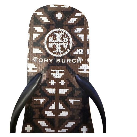 Tory Burch Brown, White & Black Patterned Flip Flops, woman size 8 - look new - Picture 2 of 4